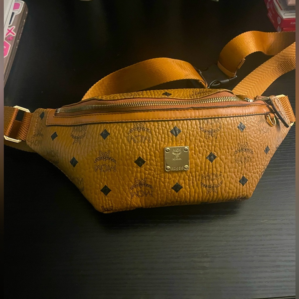 Unisex Mcm Waist Bag Fursten Visetos Monogram Brown In Cognac Belt Bag